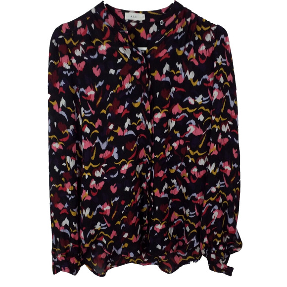 A.L.C. Silk Floral Print Long Sleeve Top Size 0 - Picture 1 of 7